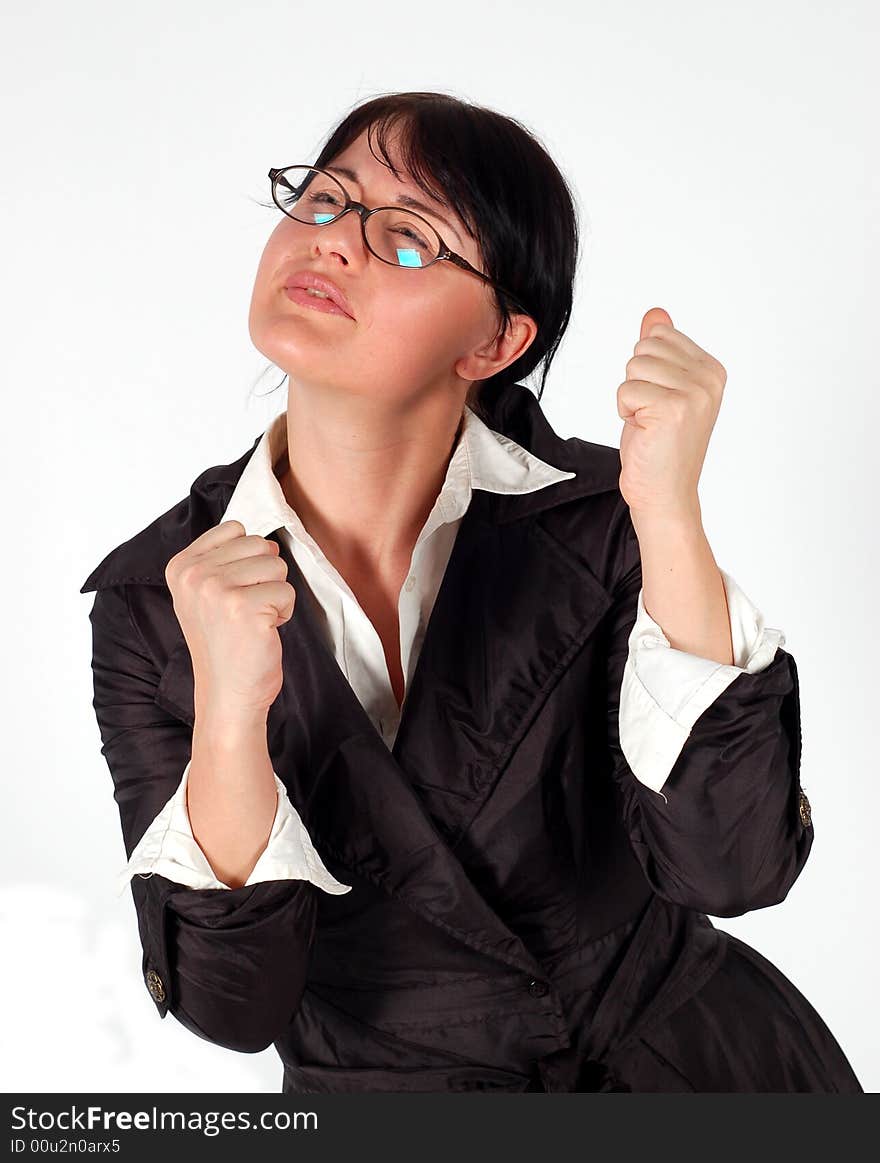 Attractive brunette business woman on white background. Attractive brunette business woman on white background