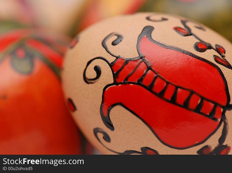 Close up of hand painted easter eggs