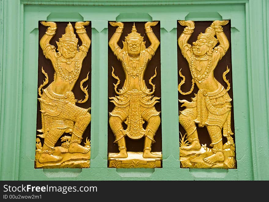 Buddhist temple demons made of wood