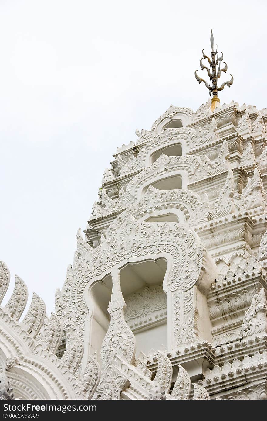 Buddhist temple decorations made of white stone