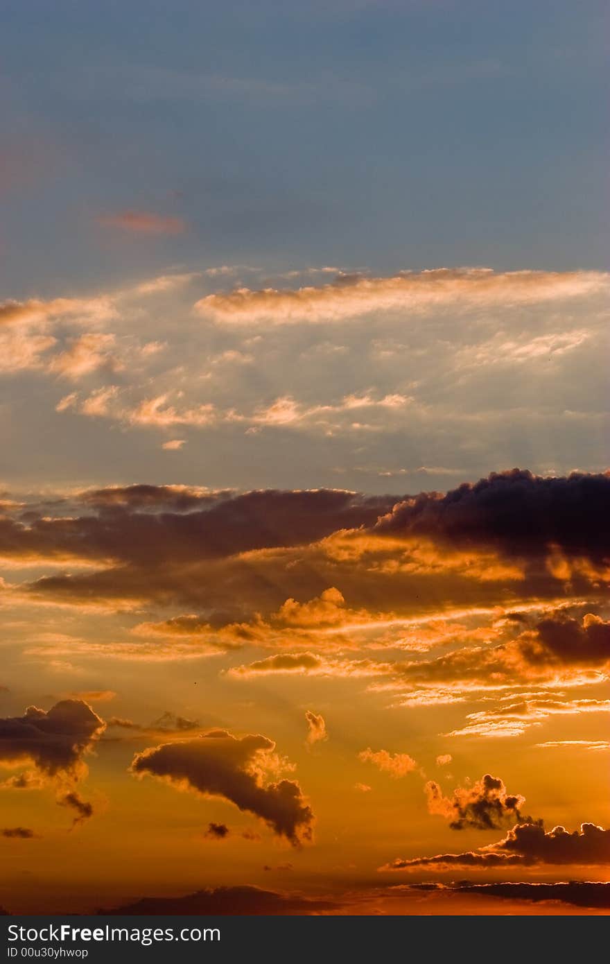 Veiw series: orange sunset with clouds and blue sky