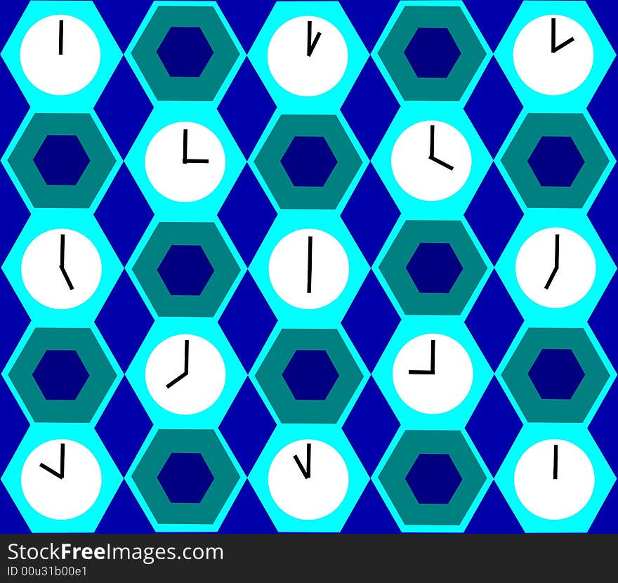 Blue background with rhombus and clocks. Blue background with rhombus and clocks