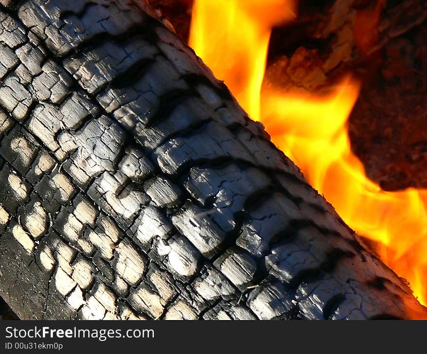 Extremely macro view of burning wood