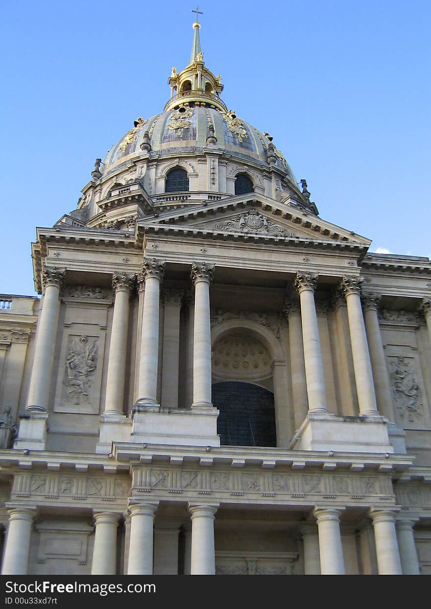 View of the Dome des Invalides in Paris, France.