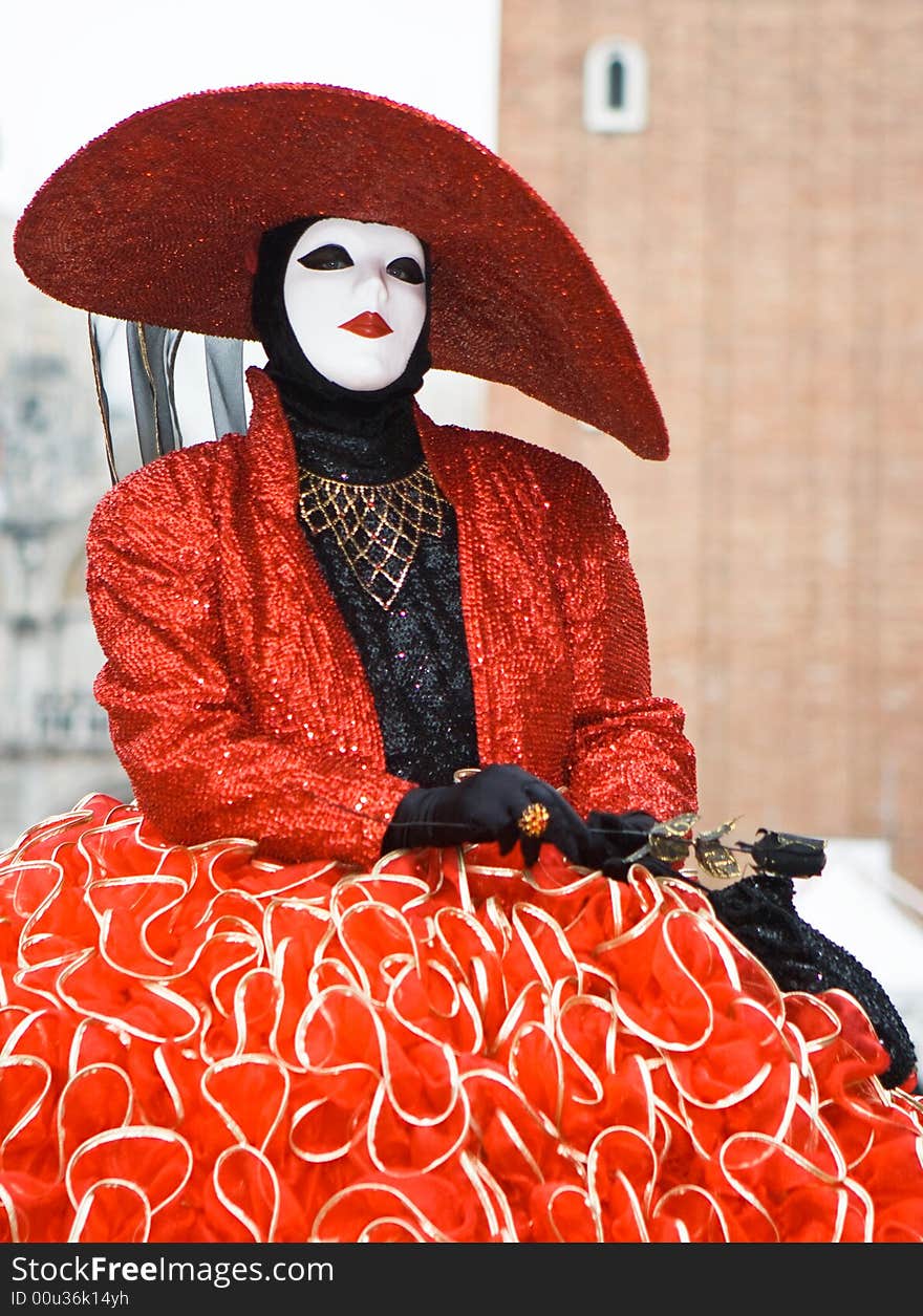 Red and black costume at the Venice Carnival