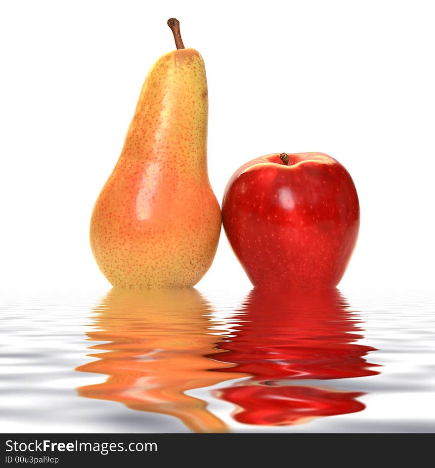 Pear and apple. It is isolatet on the white background