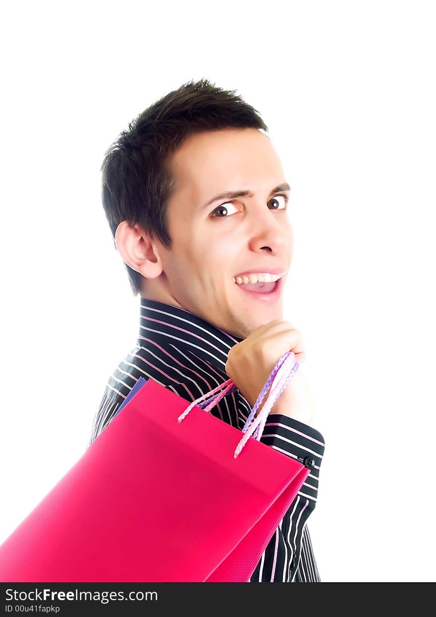 Young man holding shopping bags