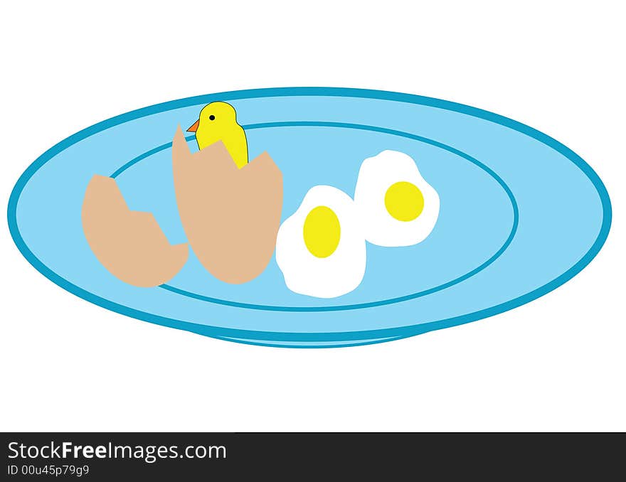 Egg end baby chick on the plate