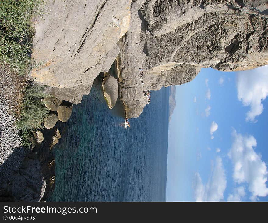 Landscape with rocks and sea, recorded in Crimea, Black sea.