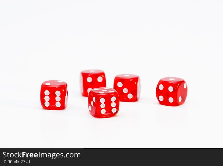 Red dice on a white background.