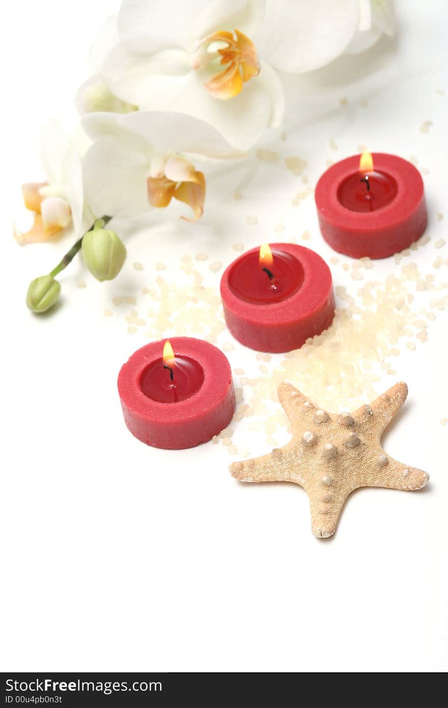 Aromatherapy candles and white orchid