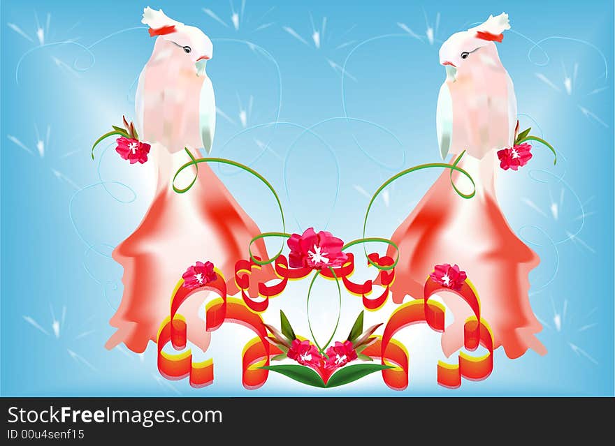 Abstract Illustration. Two beautiful rose birds. Abstract Illustration. Two beautiful rose birds