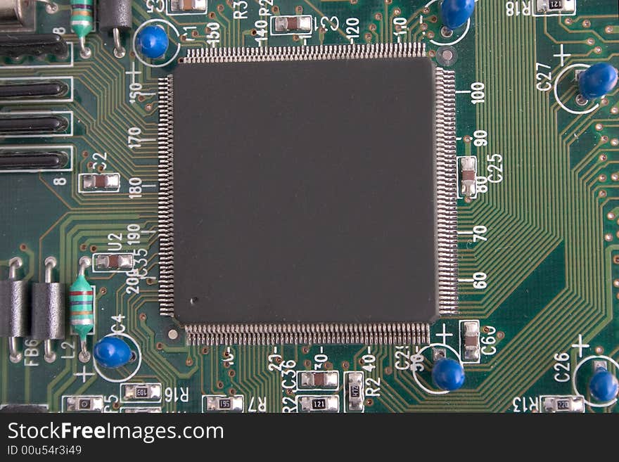 Printed-circuitboard with integrated circuit. Printed-circuitboard with integrated circuit.