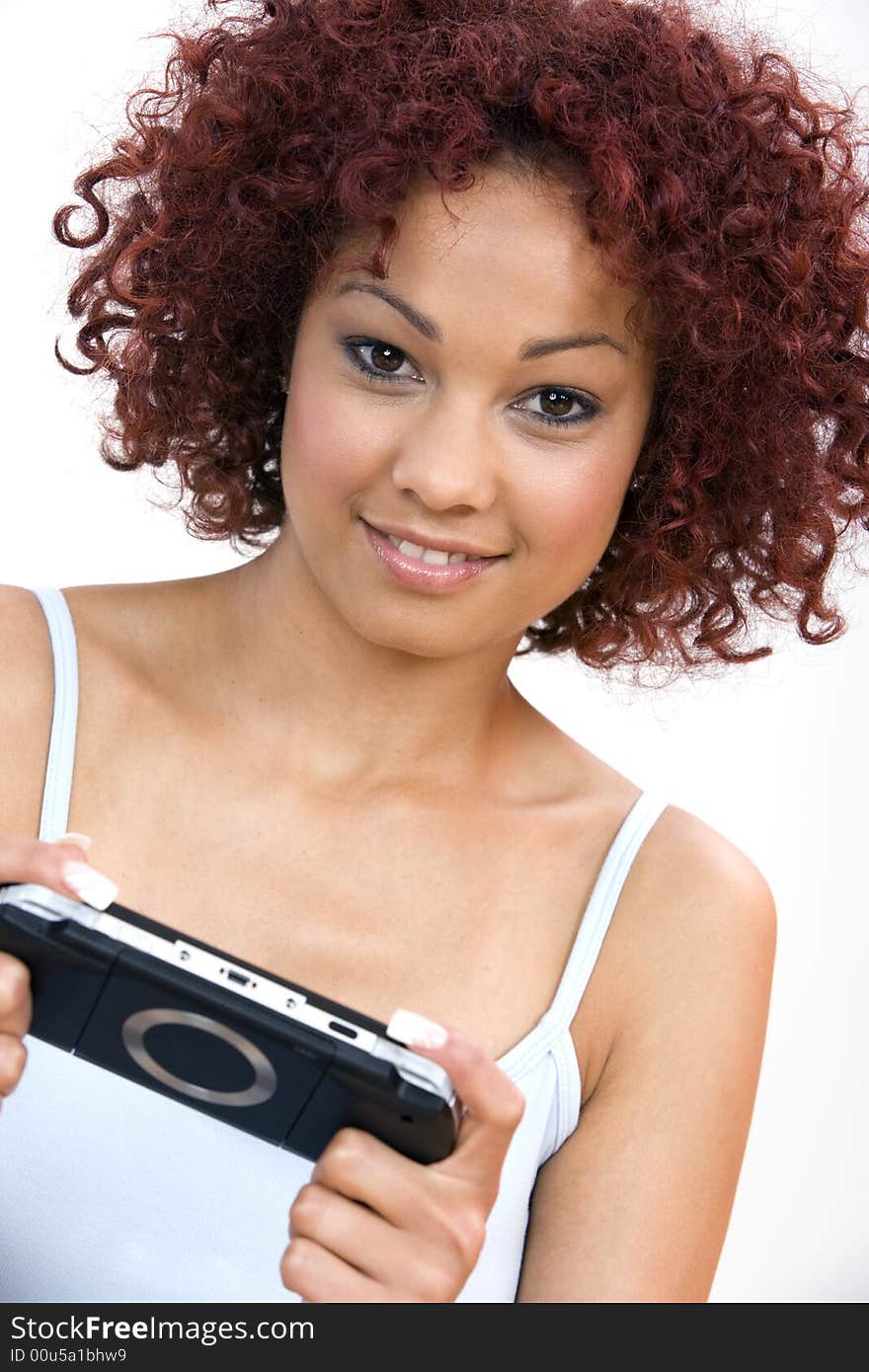 Young woman with a play station