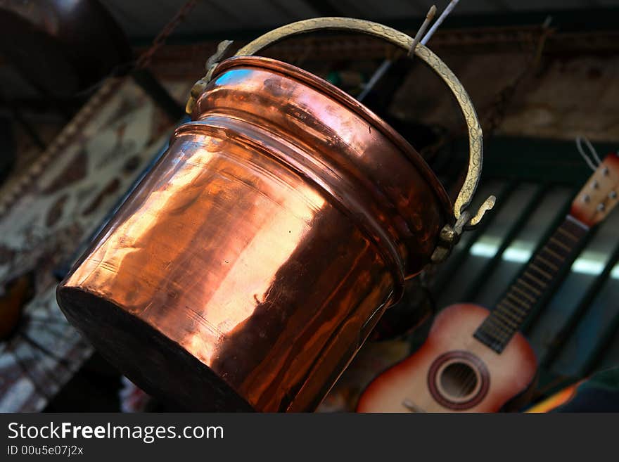 Copper bucket in the market in Old Jaffa, Tel Aviv.