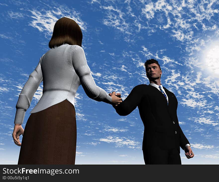 A businessman and a businesswoman shake hands in the city. A businessman and a businesswoman shake hands in the city