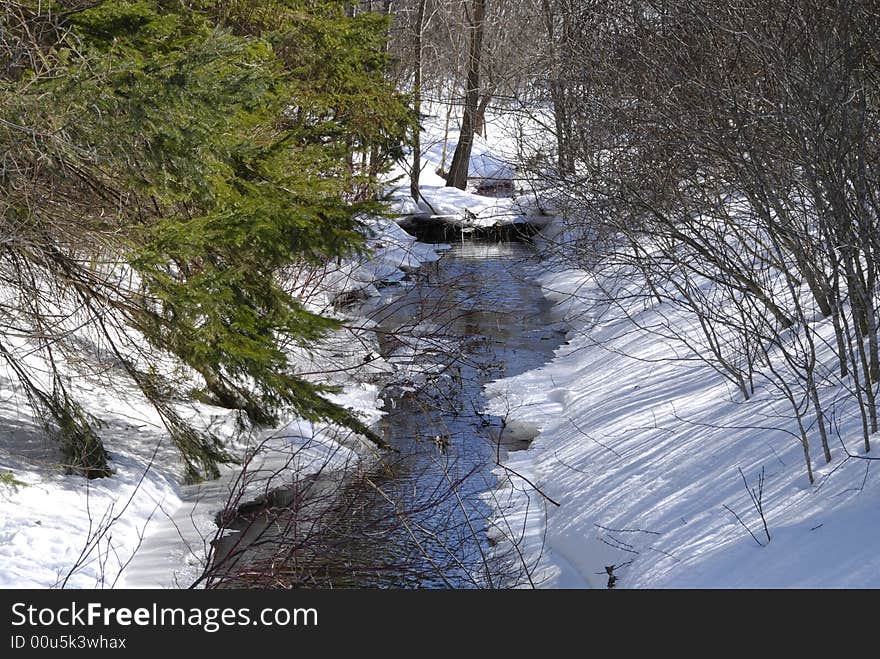 A stream starts to flow again as the spring thaw starts to warm things up. A stream starts to flow again as the spring thaw starts to warm things up.