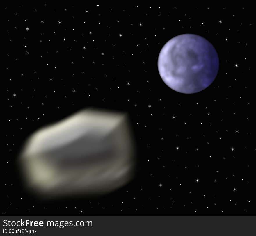 Illustration on the astronomical theme - the Earth and asteroid. Illustration on the astronomical theme - the Earth and asteroid