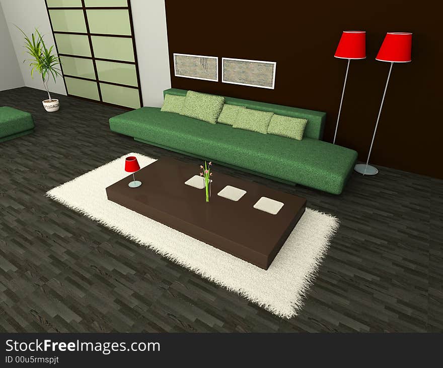 Interior of a room with a sofa. Interior of a room with a sofa