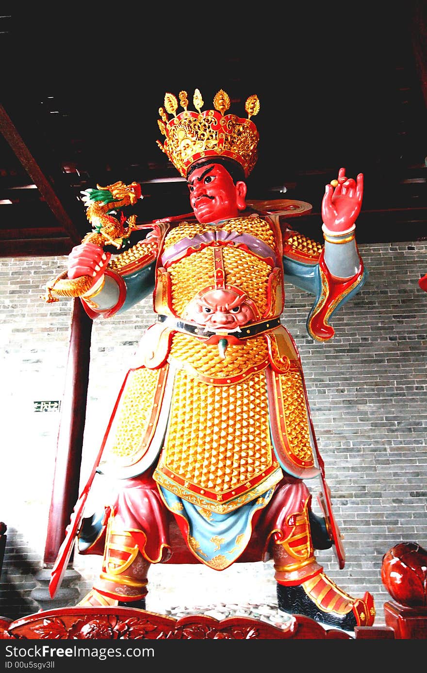 The Buddhist God Clay statue in a hall of a Buddhist Temple.