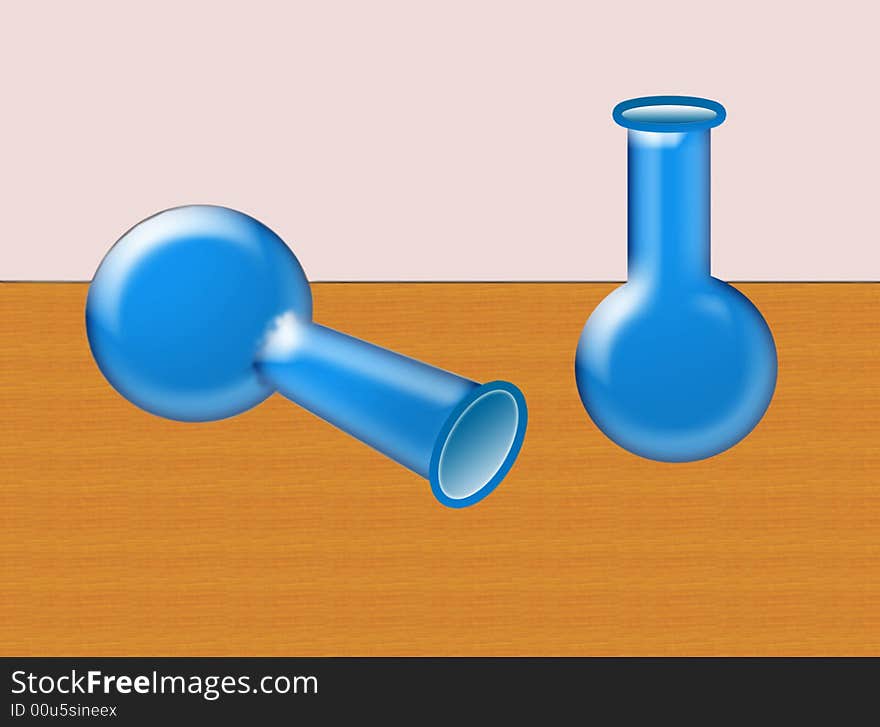 Illustration on the chemical theme - retorts on the table. Illustration on the chemical theme - retorts on the table