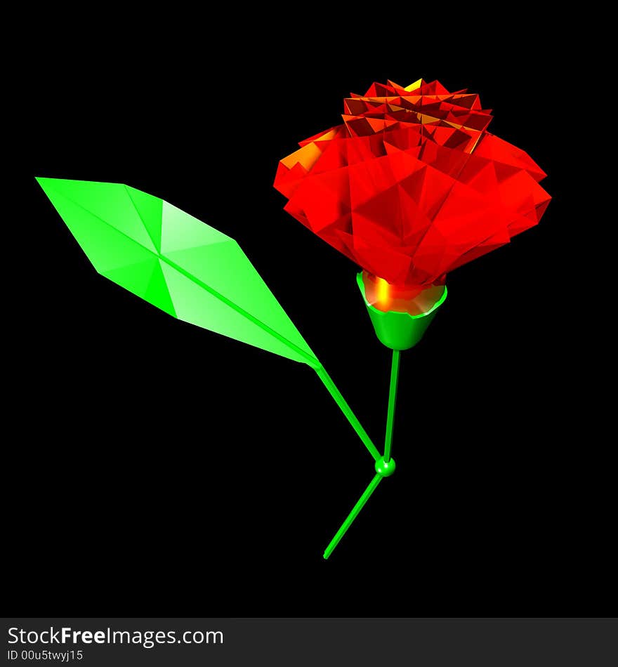 Red flower on a white background. 3D image.