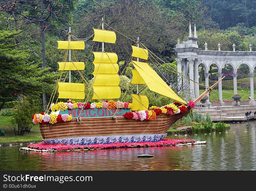 Flower boat in the park