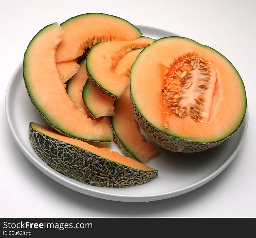 Orange melon with green peel