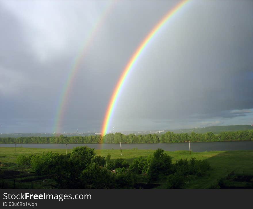 Rainbow over lake