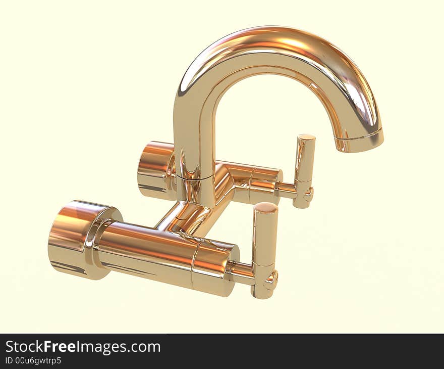 Isolated golden tap with yellow background