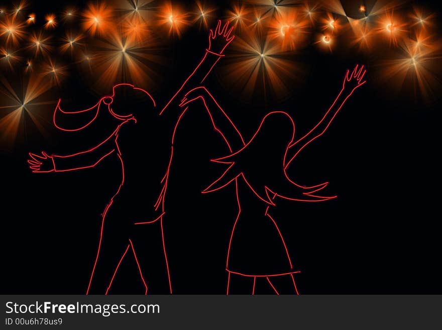 Two girls dancing on a night party.