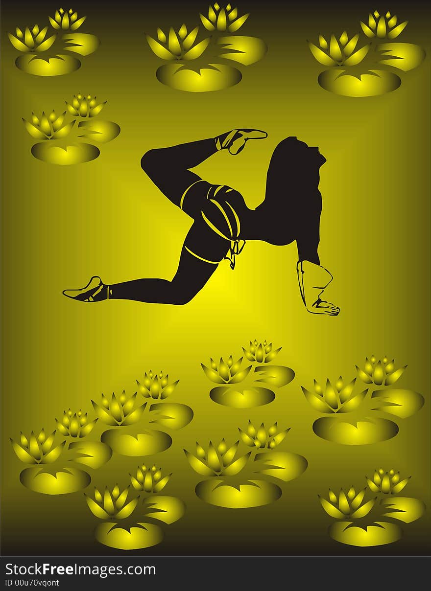 Dancing girl on golden background - illustration