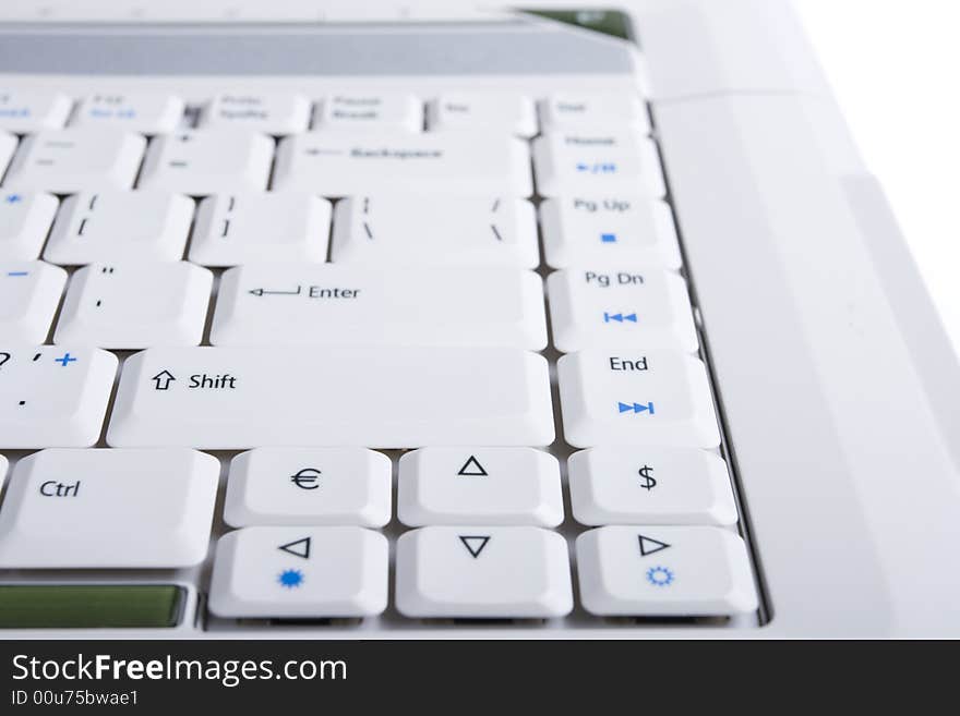 Laptop keyboart, white, macro, euro, dollar