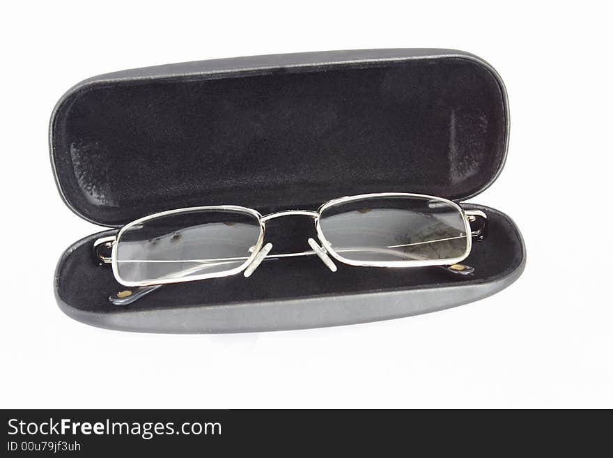 Transparent spectacles in black case