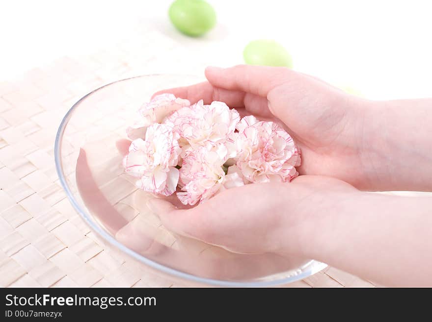 Female Hands In Bowl Full Of Water