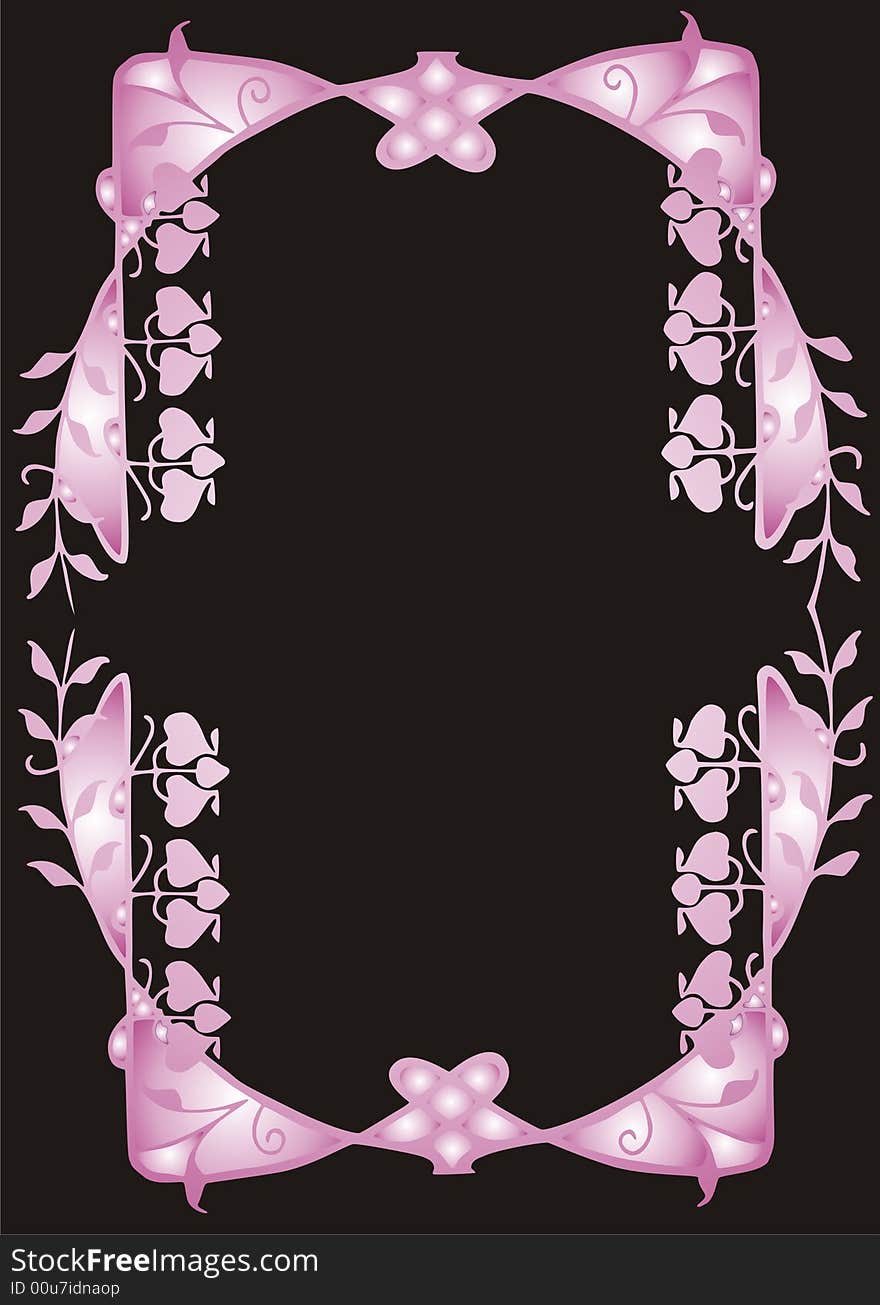 Pink floral frame on black background - illustration