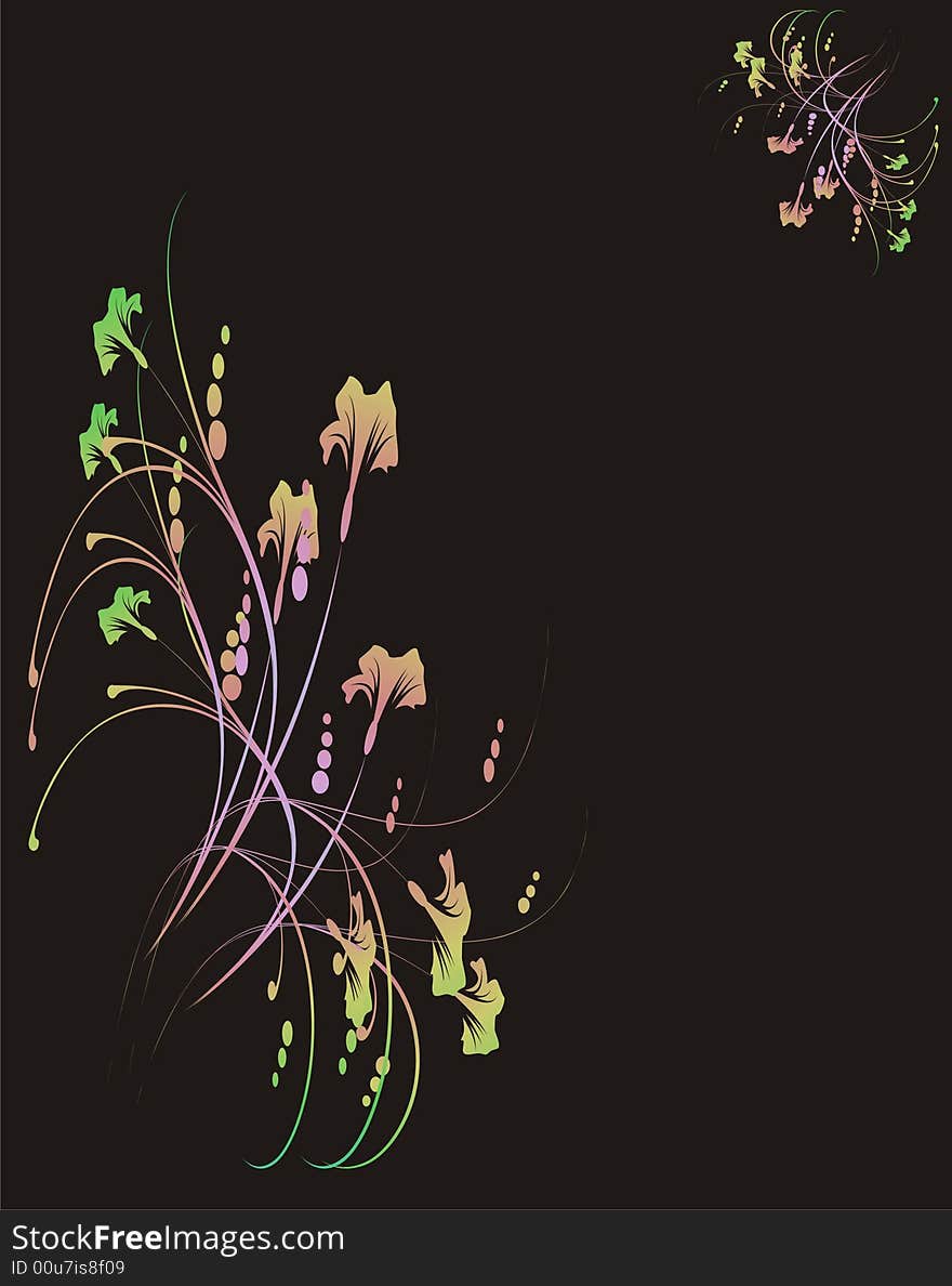 Floral frame on black background - illustration