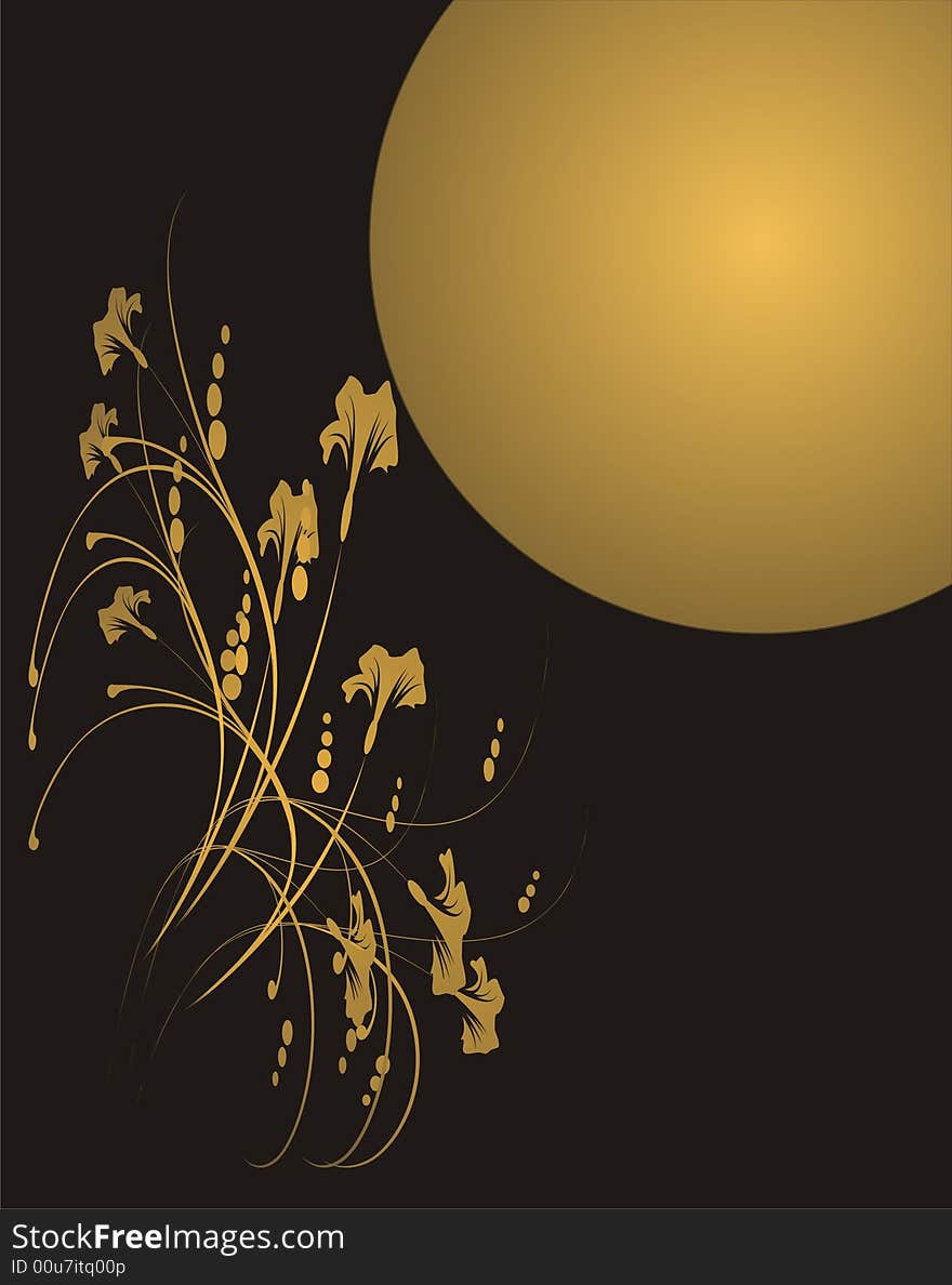 Folden flowers and sun on black background -  illustration