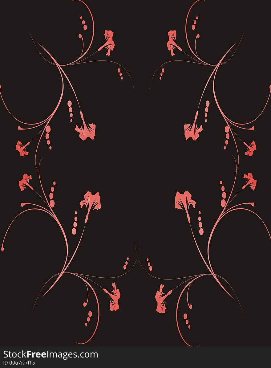 Pink floral frame on black background - illustration