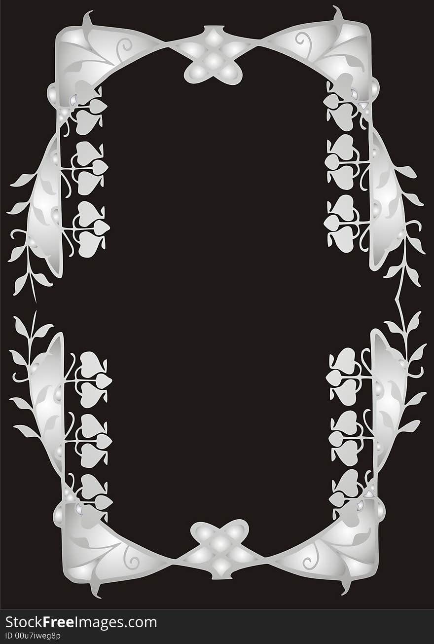 Silver floral frame on black background -  illustration. Silver floral frame on black background -  illustration