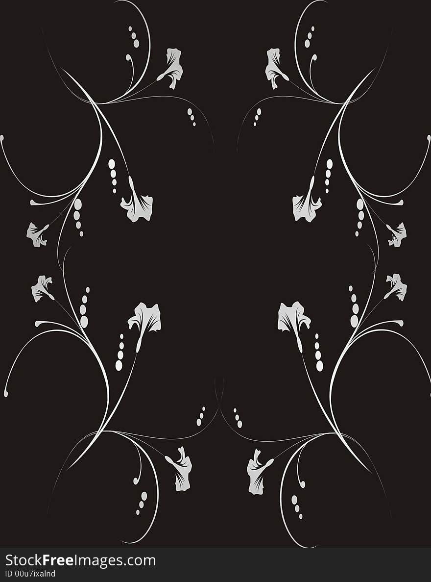 White floral frame on black background -  illustration