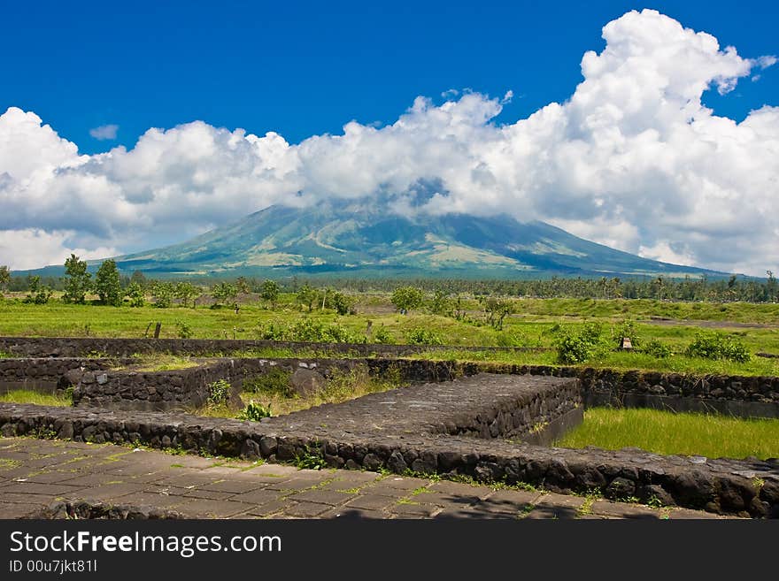 Mayon Volcano in clouds