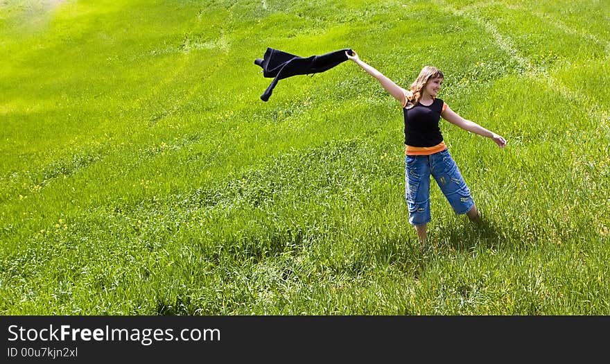 Young Woman Playing On Field