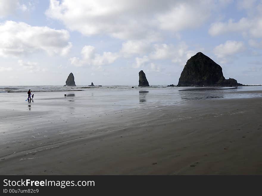 Cannon Beach at Oregon Coast in late afternoon. Cannon Beach at Oregon Coast in late afternoon