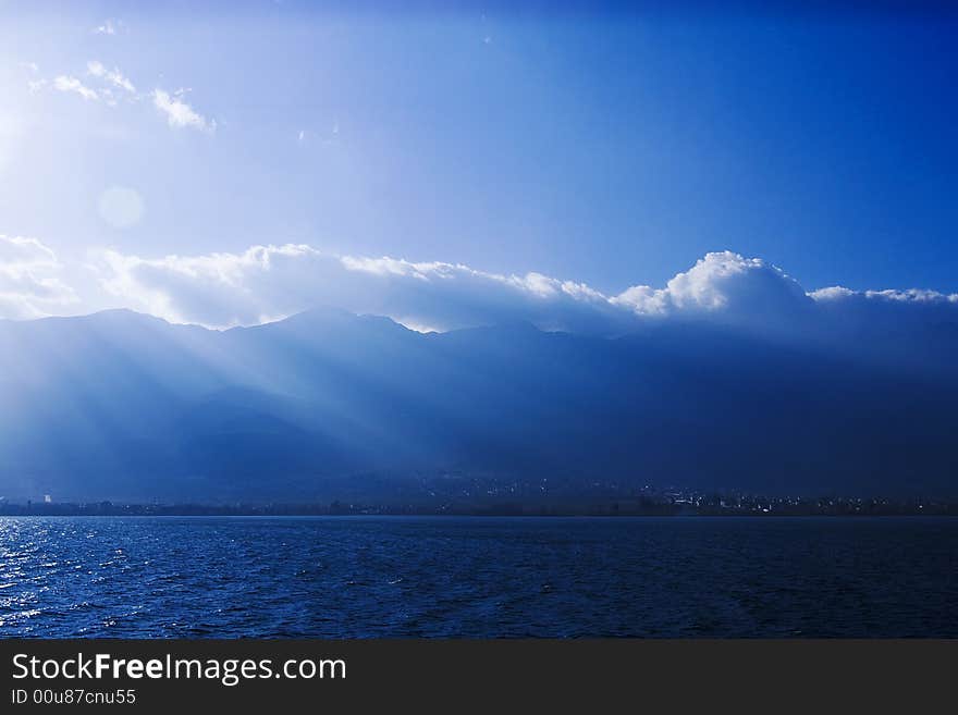 Sunset in erhai lake Dali Yunnan