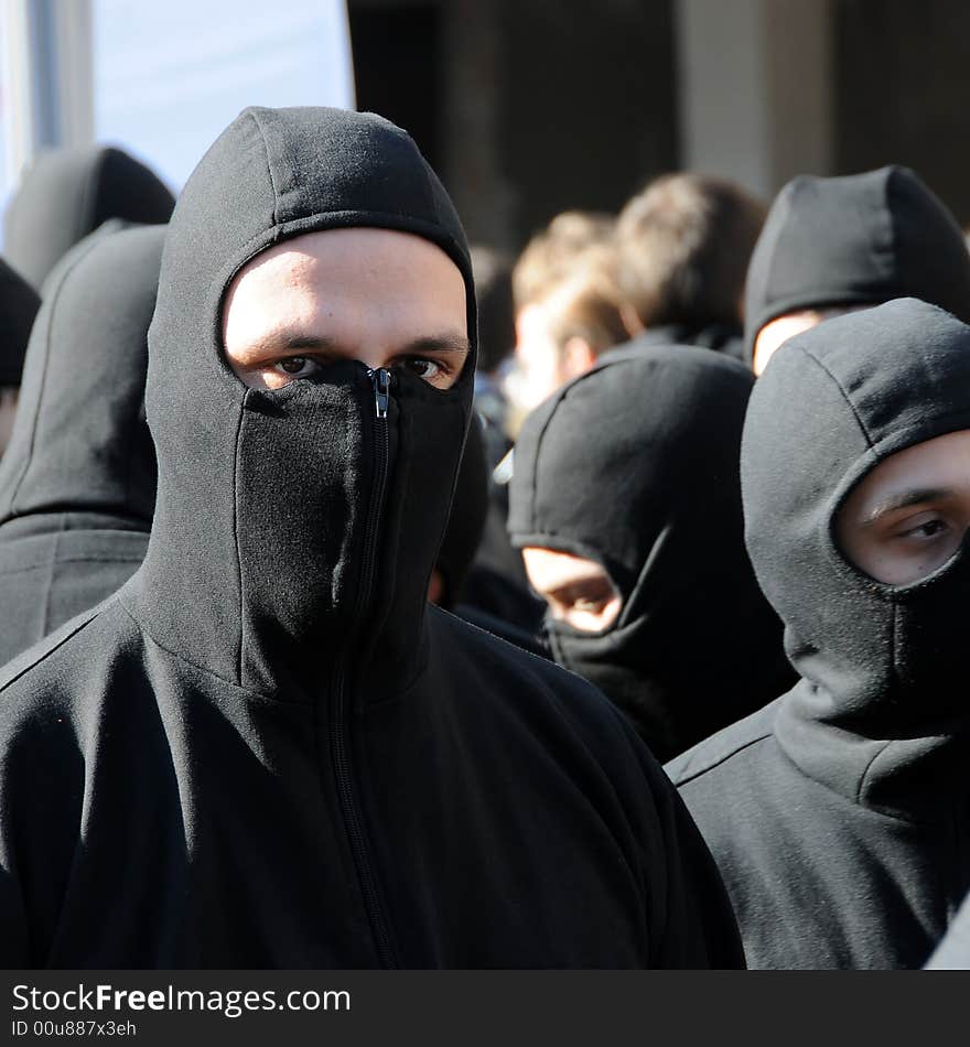 Masked football fans