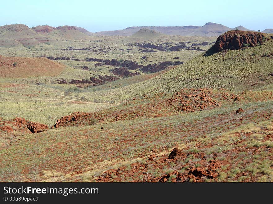 High angle shot of an arid rolling landscape. Australia.