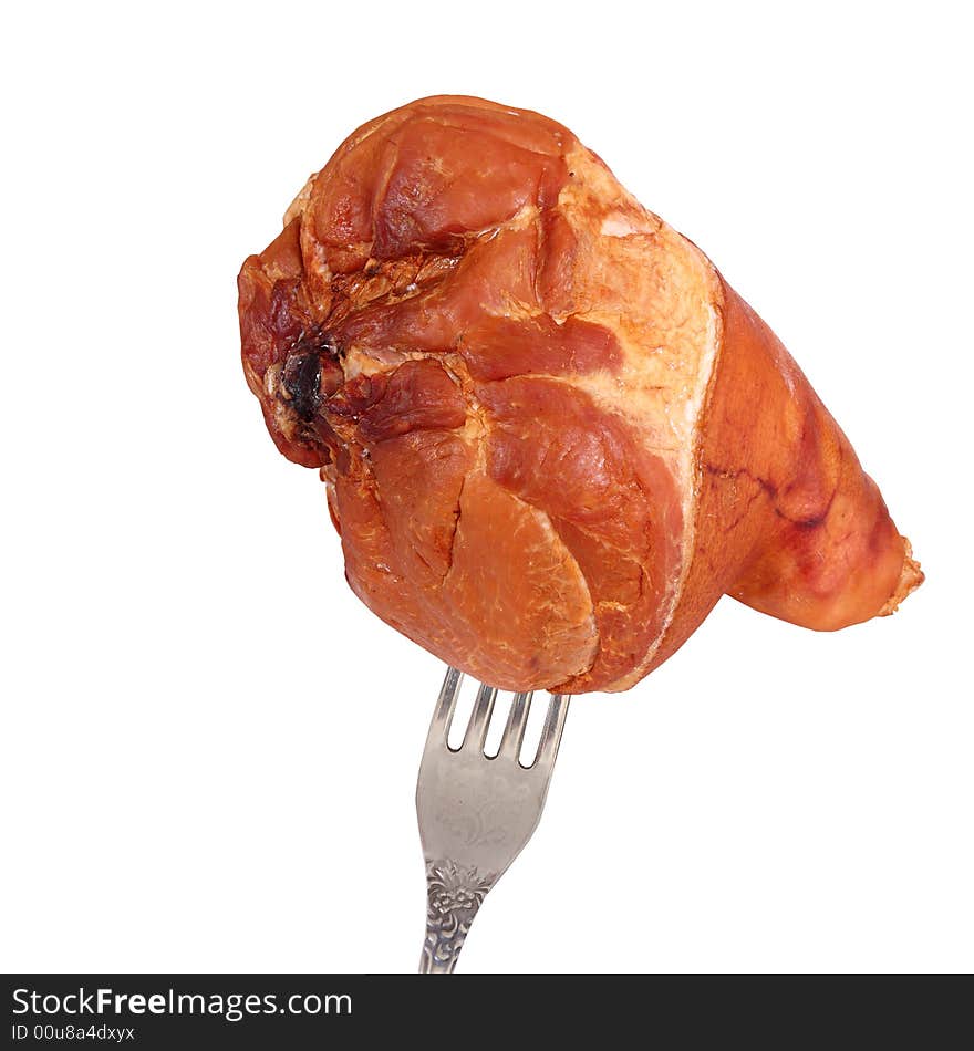 Big ham on dinner fork. Big ham on dinner fork