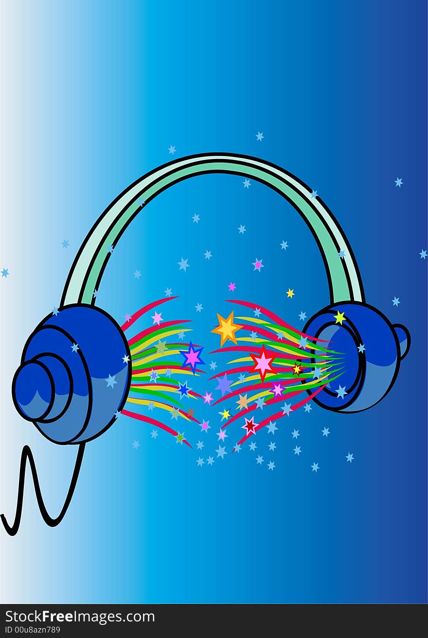 Music flows from Headphones - stars -