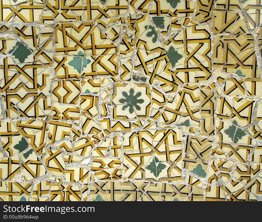 Close-up of Gaudi tiles in Guell Park in Barcelona. Close-up of Gaudi tiles in Guell Park in Barcelona